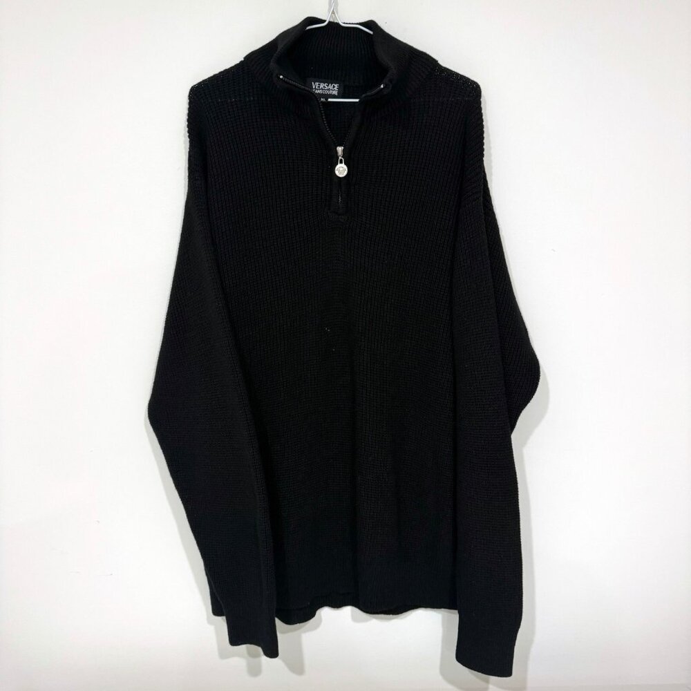 Vintage Versace Jeans Couture Mens 1/4 Zip Knit Sweater Size XL Black